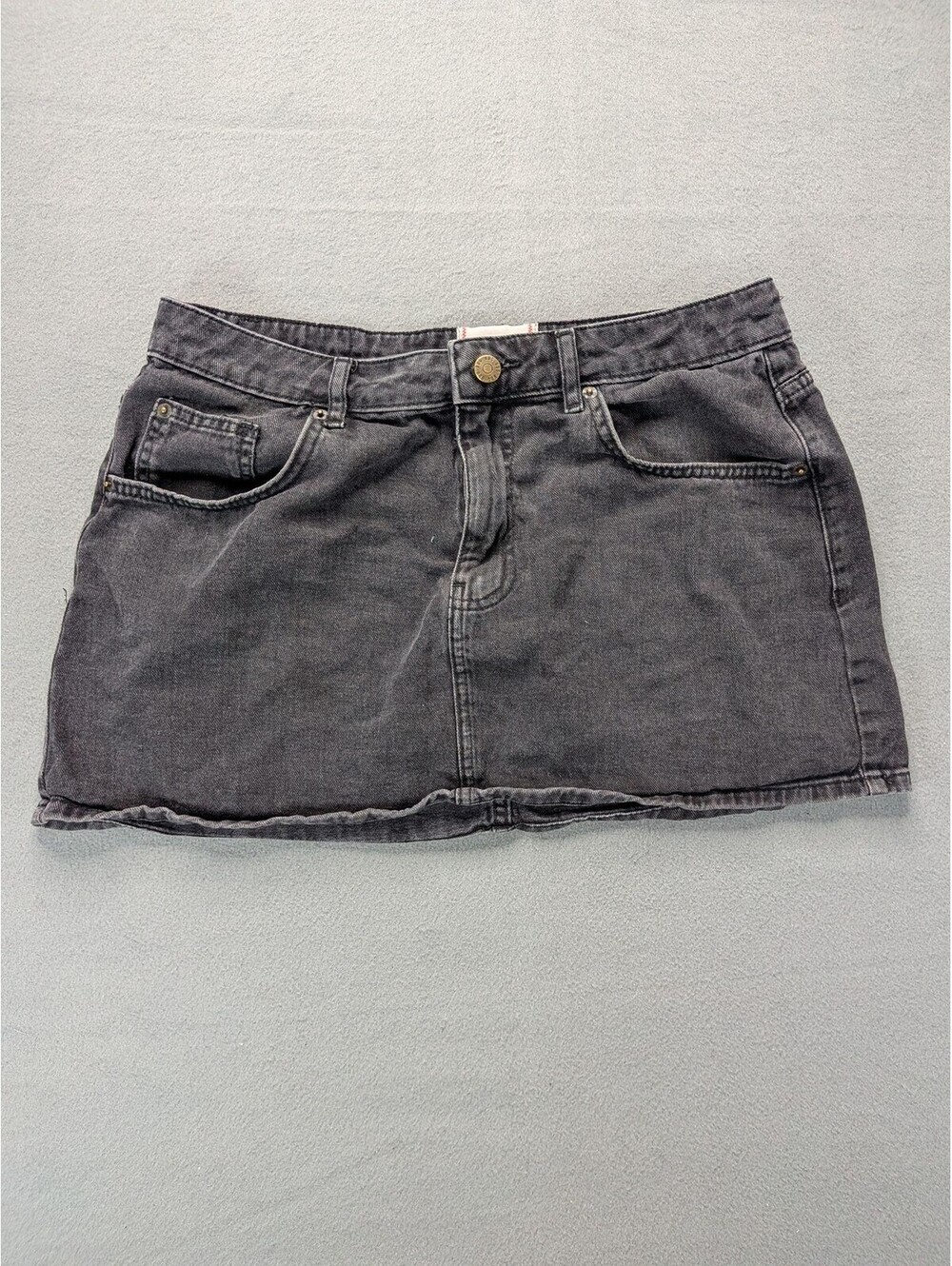 BDG Skirt Womens L Washed Gray Denim Mini 5 Pocket Button Zip Casual Summer